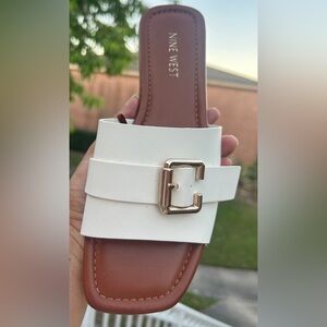 Nine West White Buckle Slide Sandal - Women